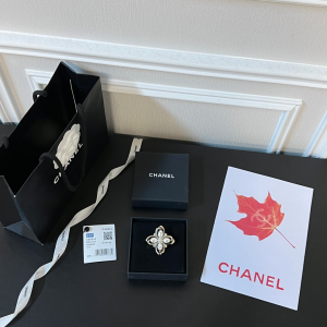 Chanel Crystals CC Logo Pearl Brooch
