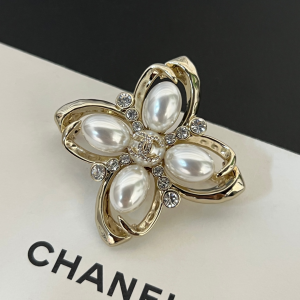 Chanel Crystals CC Logo Pearl Brooch