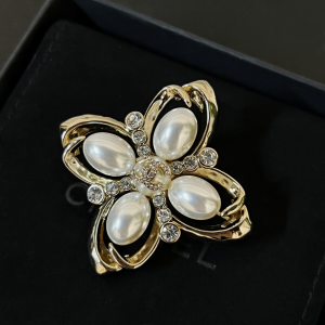 Chanel Crystals CC Logo Pearl Brooch
