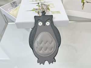 Loewe Owl Leather Charm Keychain Gray