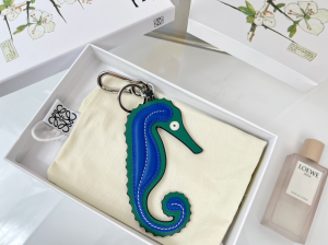 Loewe Hippocampus Leather Charm Keychain Blue Loewe Hippocampus Leather Charm Keychain Blue