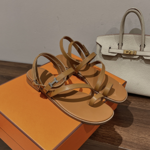 Hermes Brown Leather Flat Sandals