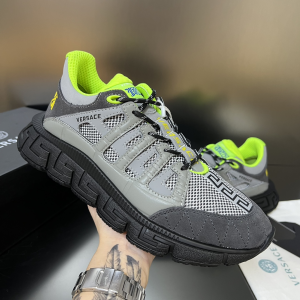 Versace Trigreca Low Top Logo Detail Lace Up Sneakers Gray Leather and Technical Mesh Versace Trigreca Low Top Logo Detail Lace Up Sneakers Gray Leather and Technical Mesh