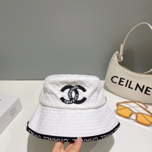 Chanel CC Logo Cotton Bucket Hat White