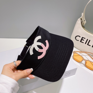 Chanel CC Logo Cotton Visor Hat Black