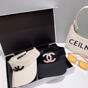 Chanel CC Logo Cotton Visor Hat Black