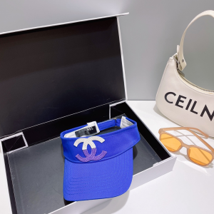 Chanel CC Logo Cotton Visor Hat Blue