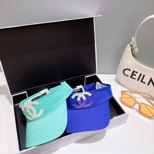 Chanel CC Logo Cotton Visor Hat Blue