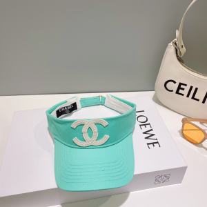 Chanel CC Logo Cotton Visor Hat Light Blue