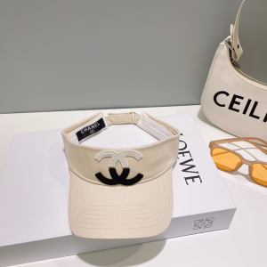 Chanel CC Logo Cotton Visor Hat White