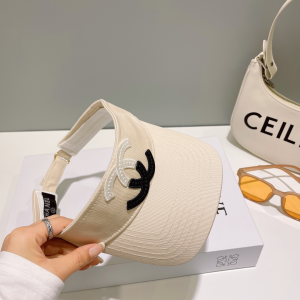 Chanel CC Logo Cotton Visor Hat White