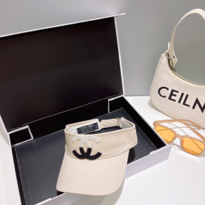 Chanel CC Logo Cotton Visor Hat White