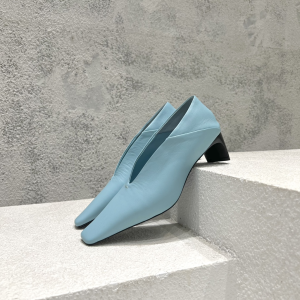Jil Sander Leather Square Toe Pumps Light Blue 60MM Jil Sander Leather Square Toe Pumps Light Blue 60MM