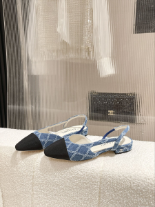 Chanel Tweed Slingback Flats Blue