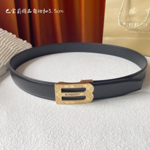Burberry Monogram B Black Leather Belt 35MM