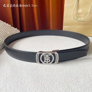 Burberry Monogram B Black Leather Belt 35MM