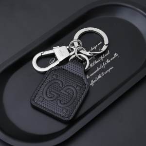 Gucci GG Logo Leather Keyring Keychain Black