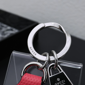Gucci GG Logo Leather Keyring Keychain Red
