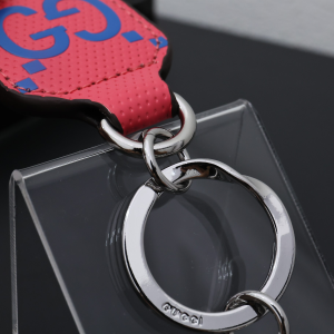Gucci GG Logo Leather Keyring Keychain Red