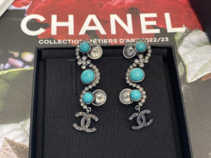 Chanel Crystal CC Long Earrings Blue