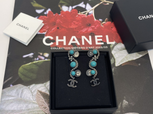 Chanel Crystal CC Long Earrings Blue