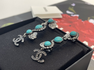 Chanel Crystal CC Long Earrings Blue