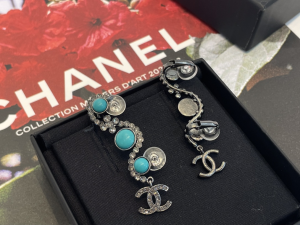 Chanel Crystal CC Long Earrings Blue