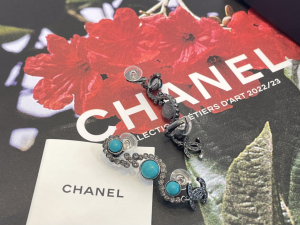 Chanel Crystal CC Long Earrings Blue
