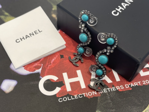 Chanel Crystal CC Long Earrings Blue