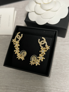 Chanel Crystal CC Gold Flowers Earrings