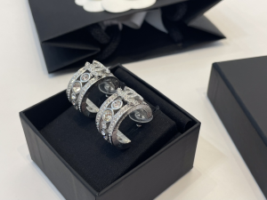 Chanel Crystal CC Earrings Silver