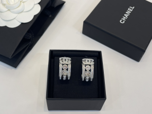 Chanel Crystal CC Earrings Silver