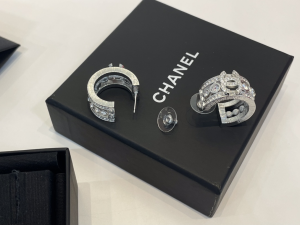 Chanel Crystal CC Earrings Silver