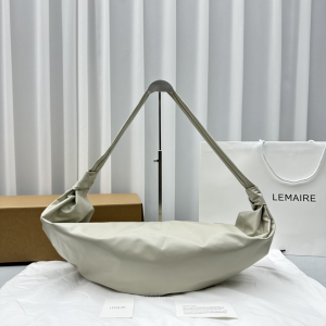 Lemaire Large Croissant Soft Grained Leather Shoulder Crossbody Bag White Lemaire Large Croissant Soft Grained Leather Shoulder Crossbody Bag White