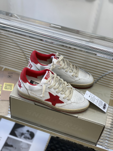 Golden Goose Deluxe Brand Ball Star Distressed Leather Low Top Sneakers White Red Golden Goose Deluxe Brand Ball Star Distressed Leather Low Top Sneakers White Red