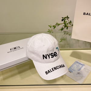 Balenciaga NYSE Embroidered Logo Cotton Baseball Cap Hat White Balenciaga NYSE Embroidered Logo Cotton Baseball Cap Hat White