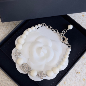 Chanel Crystal CC Pearls Bracelet White