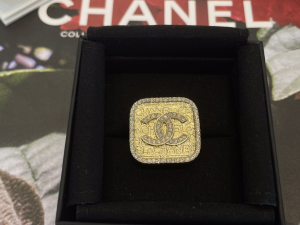 Chanel Crystal CC Square Gold Rings