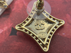 Chanel Crystal CC Star Gold Earrings