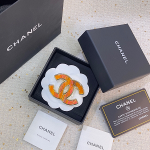Chanel Large CC Logo Brooch Orange