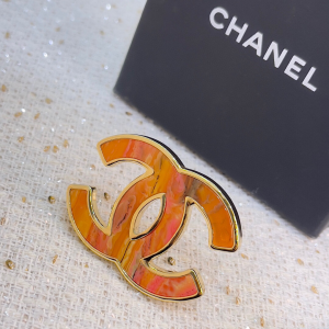Chanel Large CC Logo Brooch Orange