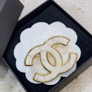 Chanel Large CC Logo Brooch White