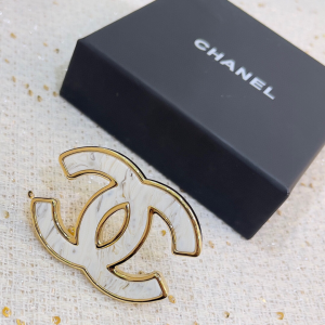 Chanel Large CC Logo Brooch White