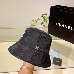 Chanel CC Logo Cotton Bucket Hat Black