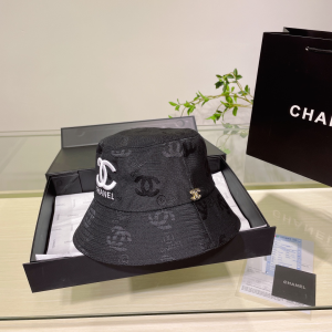Chanel CC Logo Cotton Bucket Hat Black