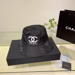 Chanel CC Logo Cotton Bucket Hat Black