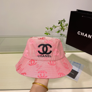Chanel CC Logo Cotton Bucket Hat Pink
