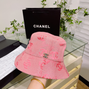 Chanel CC Logo Cotton Bucket Hat Pink