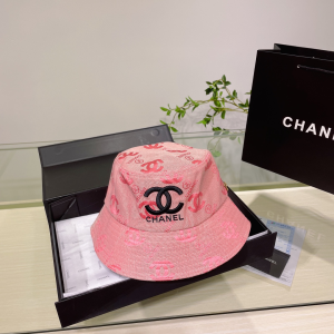 Chanel CC Logo Cotton Bucket Hat Pink