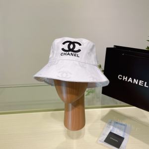 Chanel CC Logo Cotton Bucket Hat White